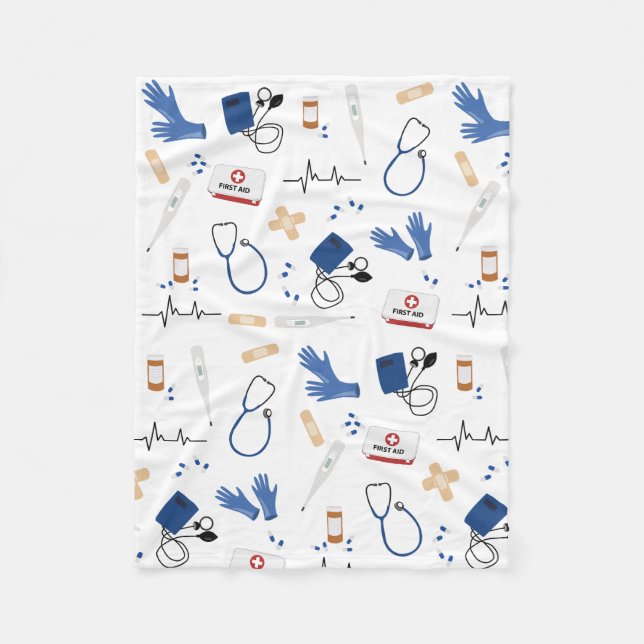 Modern Medical Doctor Nurse Pattern Fleece Blanket (Front)