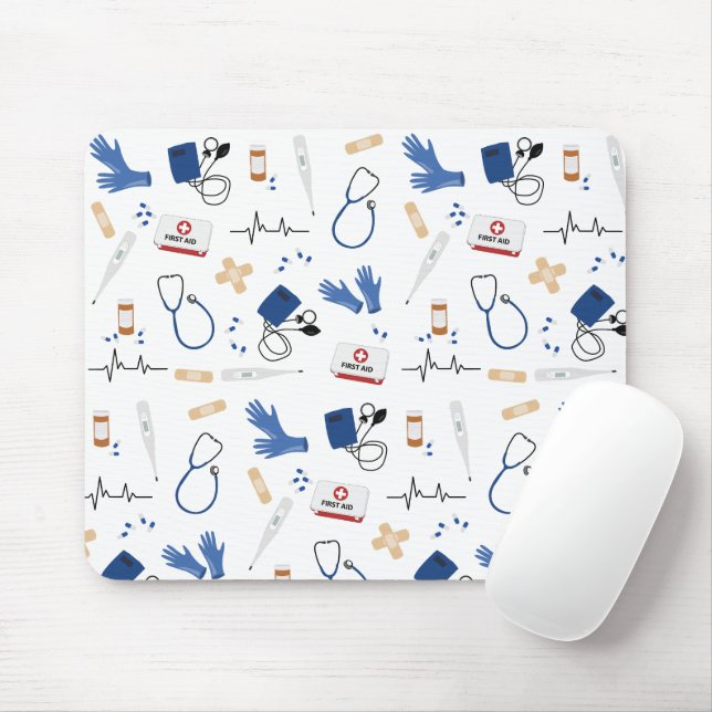 Modern Medical Doctor Nurse Pattern Mouse Pad (With Mouse)