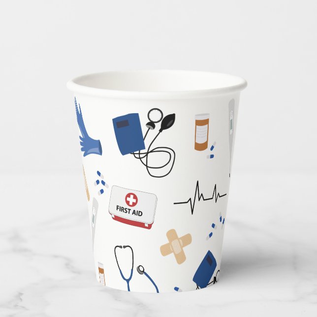Modern Medical Doctor Nurse Pattern Paper Cups (Front)