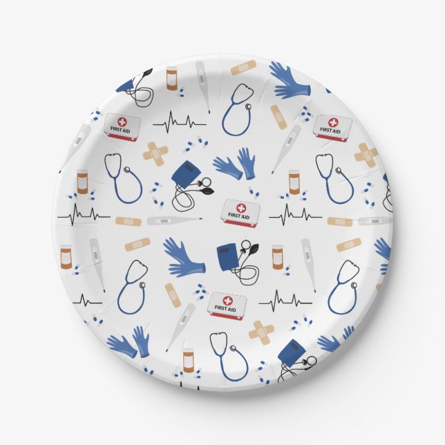 Modern Medical Doctor Nurse Pattern Paper Plate (Front)