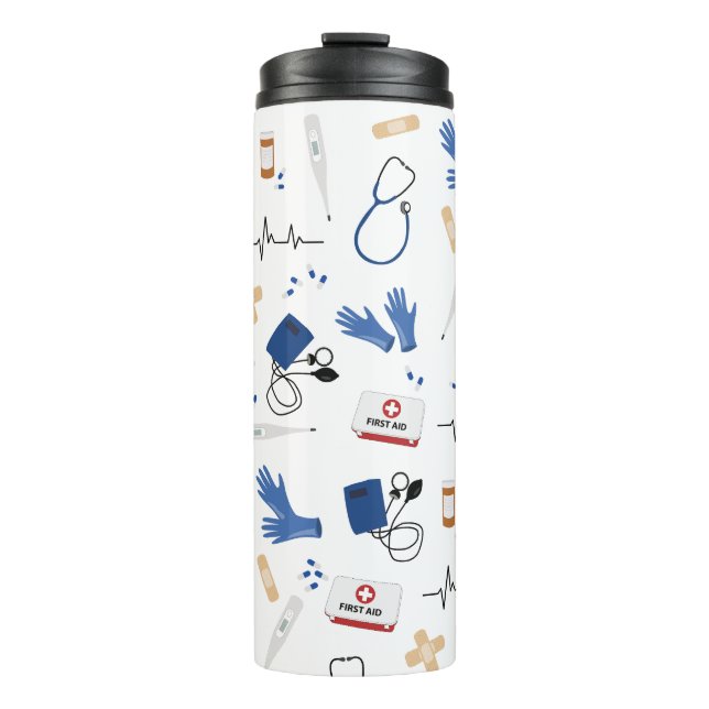 Modern Medical Doctor Nurse Pattern Thermal Tumbler (Front)