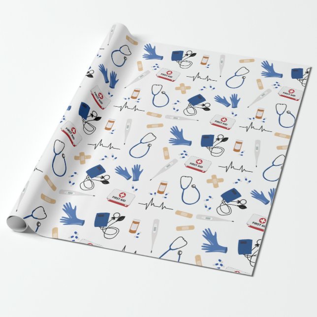 Modern Medical Doctor Nurse Pattern Wrapping Paper (Unrolled)