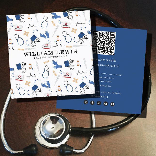 Modern Medical Doctor Nurse QR Code Square Business Card (Modern Medical Doctor Nurse QR Code Square Business Card)