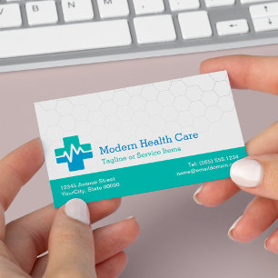 Modern Medical HealthCare - White Green Blue Business Card
