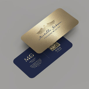 Modern Medical Monogram Caduceus Blue Gold Business Card