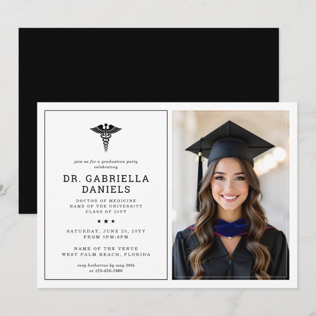 Modern Medical School Graduate Doctor Graduation Invitation (Front/Back)