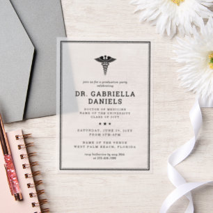 Modern Medical School Graduate Doctor Graduation Vellum Invitations