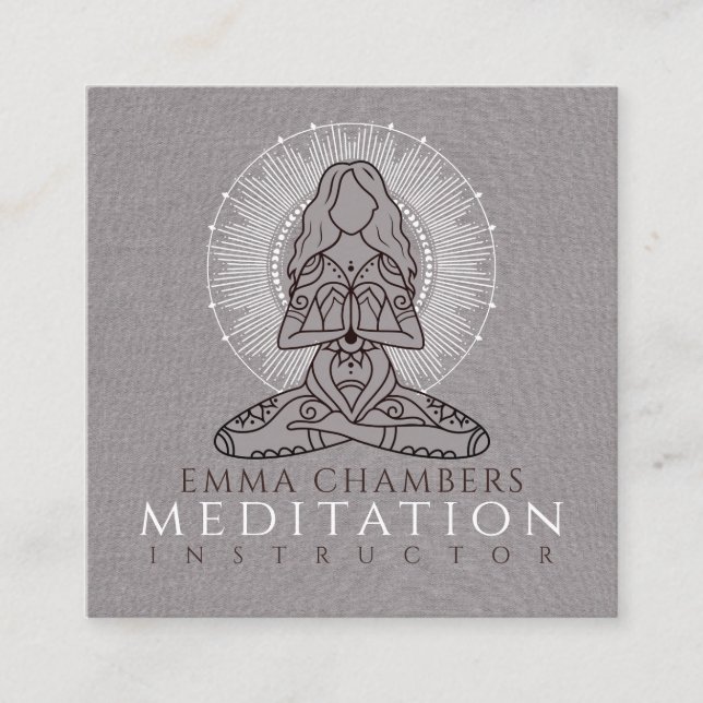 Modern Meditation Instructor Lotus Pose Mandala Square Business Card (Front)