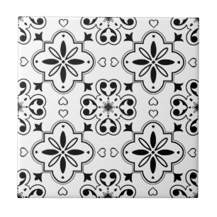 Modern Mediterranean Black White Seamless Pattern Ceramic Tile