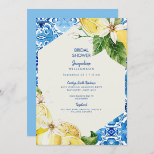 Modern Mediterranean Blue Bridal Shower Invitation