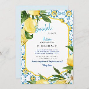 Modern Mediterranean Blue & Lemons II Bridal  Invitation