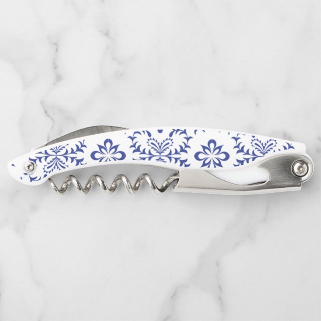 Modern Mediterranean Blue Mosaic Wedding Corkscrew (Back)
