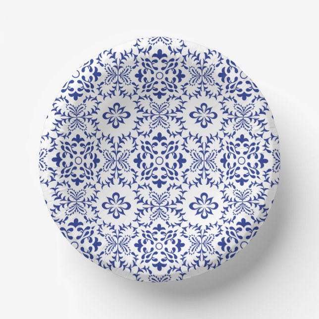 Modern Mediterranean Blue Mosaic Wedding Paper Plate (Front)