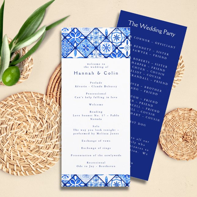 Modern Mediterranean Blue Tile Wedding Program (Creator Uploaded)