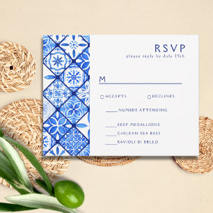Modern Mediterranean Blue Tile Wedding RSVP Card