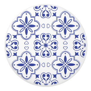Modern Mediterranean Blue White Seamless Pattern Ceramic Knob