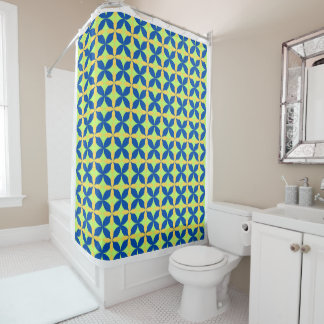 Modern Mediterranean Blue Yellow Geometric Shower  Curtain