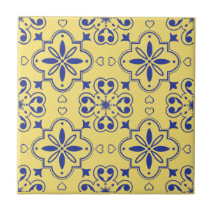 Modern Mediterranean Blue Yellow Seamless Pattern Ceramic Tile