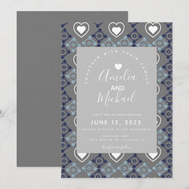 Modern Mediterranean Heart Wedding Invitation (Front/Back)