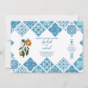 Modern Mediterranean Lemon Blue Tile Flat Save The Date