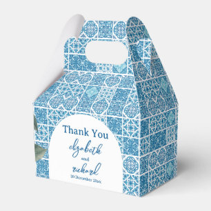 Modern Mediterranean Lemon Blue Tiles Wedding Favour Box