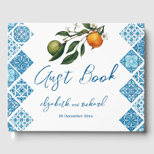 Modern Mediterranean Lemon Blue Tiles Wedding Guest Book