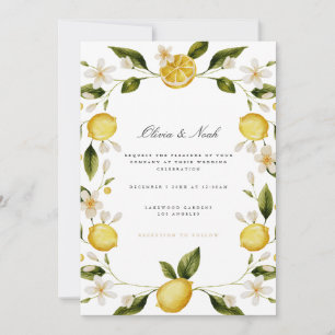 Modern Mediterranean Lemon Wedding Invitation Card