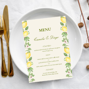 Modern Mediterranean Olive Lemon Elegant Wedding Menu
