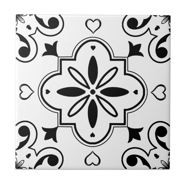 Modern Mediterranean Pattern Black and White Ceramic Tile (Front)