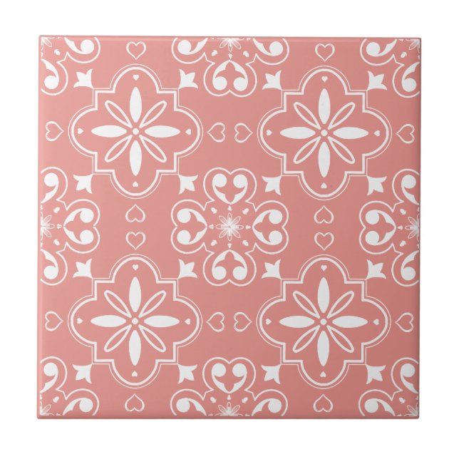 Modern Mediterranean Pattern Design Coral Pink Ceramic Tile (Front)