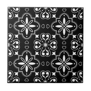 Modern Mediterranean Seamless Pattern Black White  Ceramic Tile