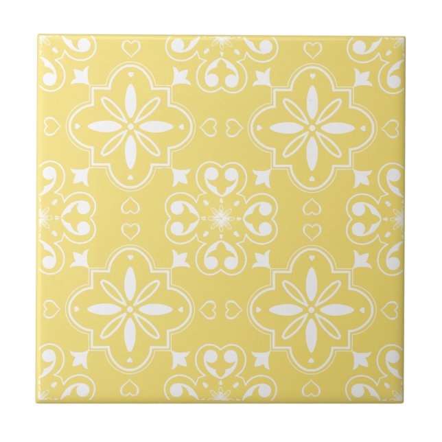 Modern Mediterranean Yellow White Pattern  Ceramic Tile (Front)