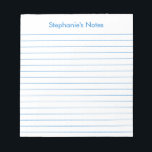 Modern Medium Blue Lined Personalised Notepad<br><div class="desc">Modern Medium Blue Lined Personalised Notepad These customisable notepads are simple for every day use or sending a formal note to someone from your home office or desk. You can also choose a variety of colours from our shop for your home office needs. Personalise these notepads with your name or...</div>