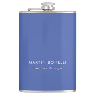Modern Medium Blue Plain Minimalist Add Name Hip Flask