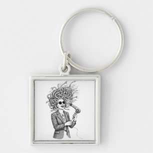 Modern Medusa Using Hair Dryer Funny Mythology Ill Key Ring