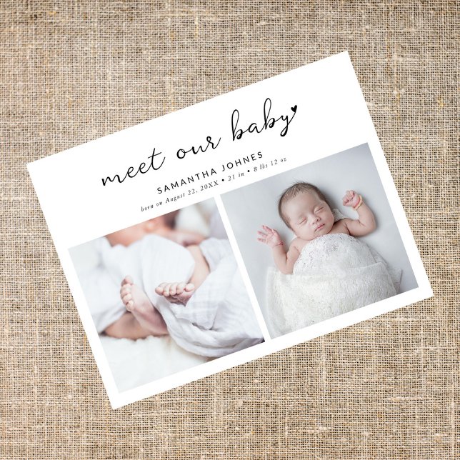 Modern Meet Our Baby 2 Photo Collage Birth Announcement Postcard (Creator Uploaded)