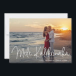 Modern Mele Kalikimaka Beach Photo Christmas Holiday Card<br><div class="desc">Send out holiday cheer with this modern flat Christmas card featuring a simple design with the Hawaiian greeting "Mele Kalikimaka" in an elegant thin white script,  along with your names and year over your favourite photo.  The backside has a gold and white abstract pattern.</div>