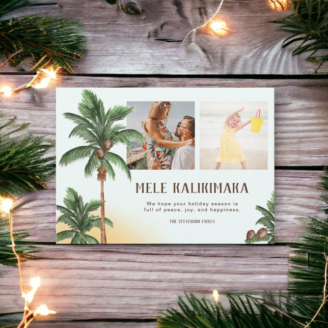 Modern Mele Kalikimaka Hawai Christmas palm photo  Holiday Card (Modern Mele Kalikimaka Hawai Christmas palm photo Holiday Card)