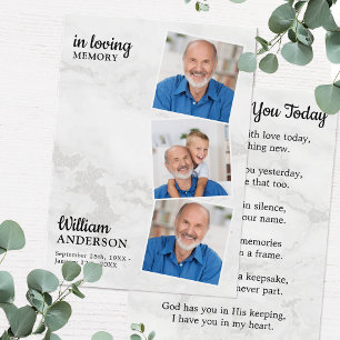Modern Memorial 3 Photo Funeral Prayer Card