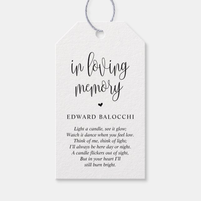 Modern, Memorial Candle, Funeral Service Tag (Front)