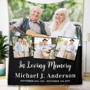 Modern Memorial Custom 4 Photo In Loving Memory  Fleece Blanket