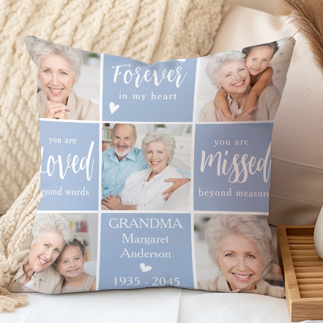 Modern Memorial Family Personalised Photo Collage  Cushion (Creator Uploaded)