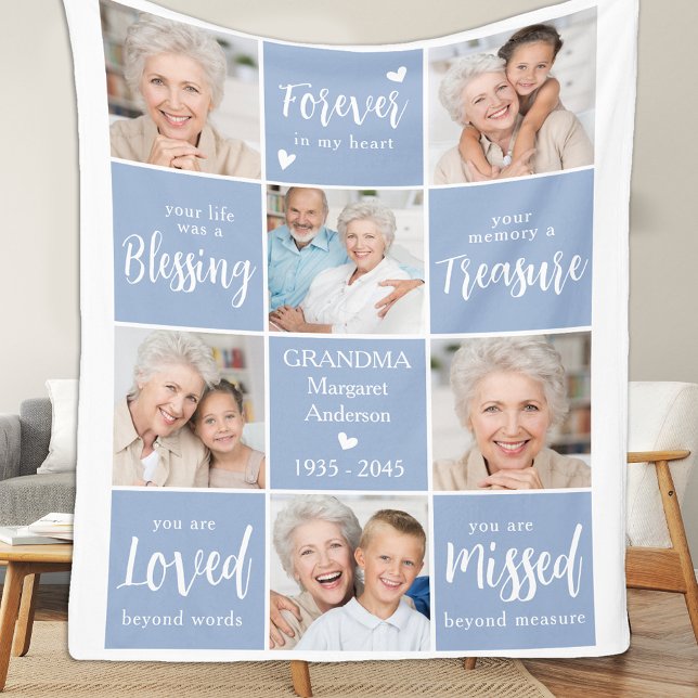 Modern Memorial Family Personalised Photo Collage  Fleece Blanket (Creator Uploaded)