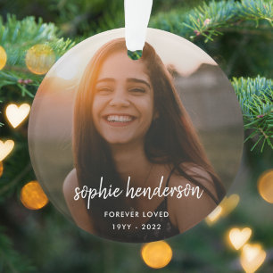 Modern Memorial   Forever Loved Photo Tribute Ornament