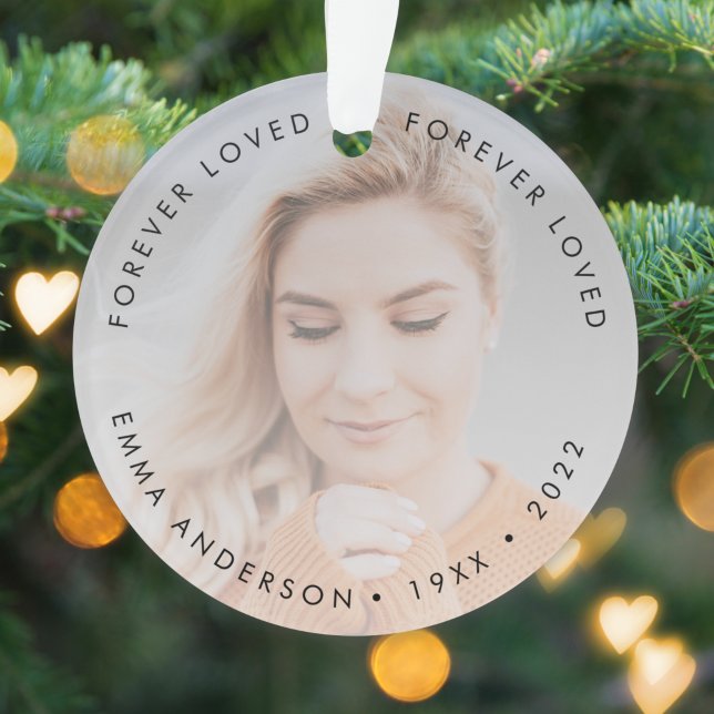 Modern Memorial | Forever Loved Tribute Photo Ornament (Creator Uploaded)
