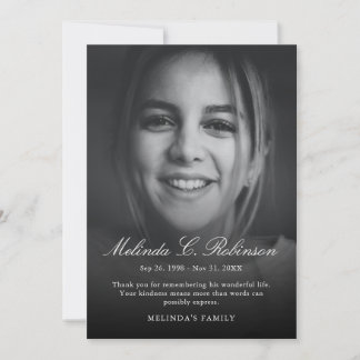Modern Memorial Funeral Bereavement Sympathy Photo Thank You Card