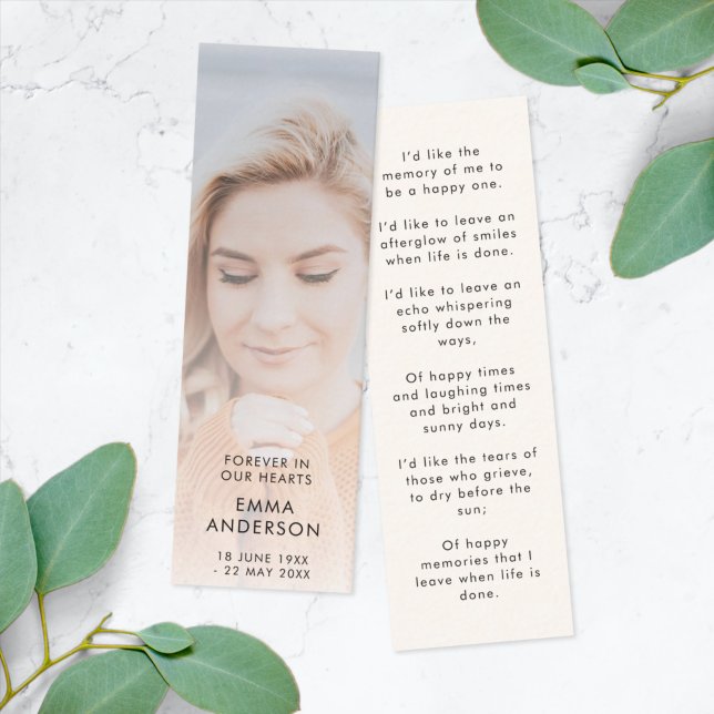 Modern Memorial | Funeral Poem Bookmark Card (Creator Uploaded)