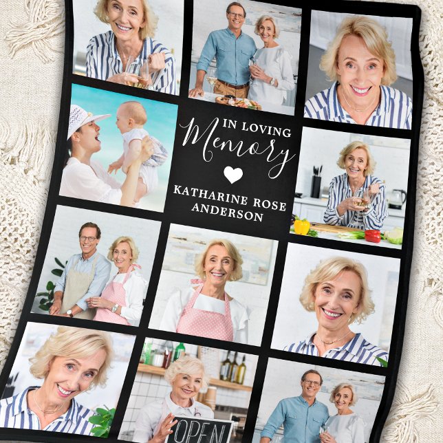 Modern Memorial In Loving Memory 11 Photo Collage Fleece Blanket (Creator Uploaded)