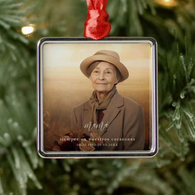 Modern Memorial Keepsake Spanish Photo Metal Ornament (Tree)