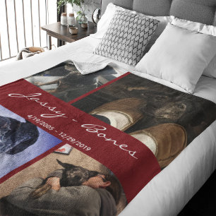 Modern Memorial Pet Photo Collage Burgundy Fleece Blanket